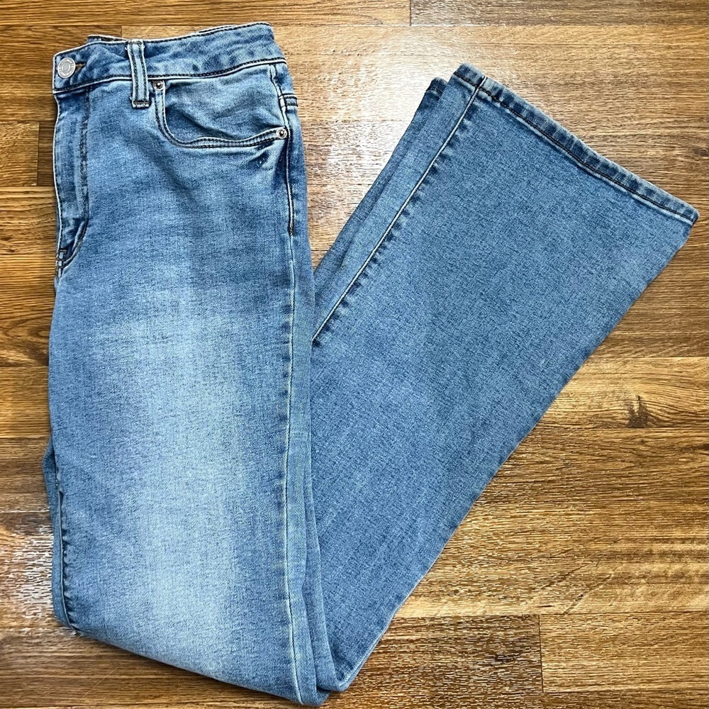 Refuge denim medium wash y2k 90’s low rise flare stretch jeans jr size 5 tall - Picture 6 of 11